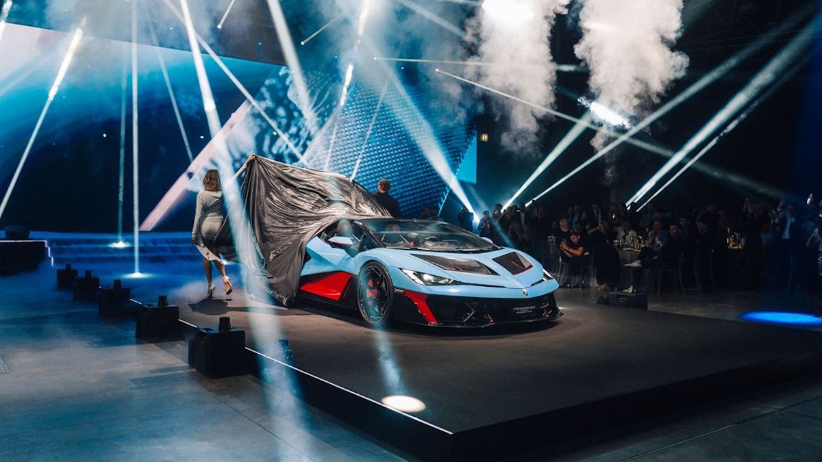 The Lamborghini Fenomeno Roadster is revealed at the Lamborghini Arena at Imola on May 9