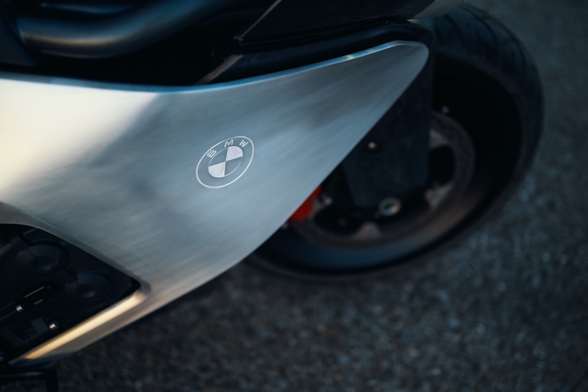 BMW Motorrad Vision K18 craft detail showing forged carbon and flame-sprayed material treatments