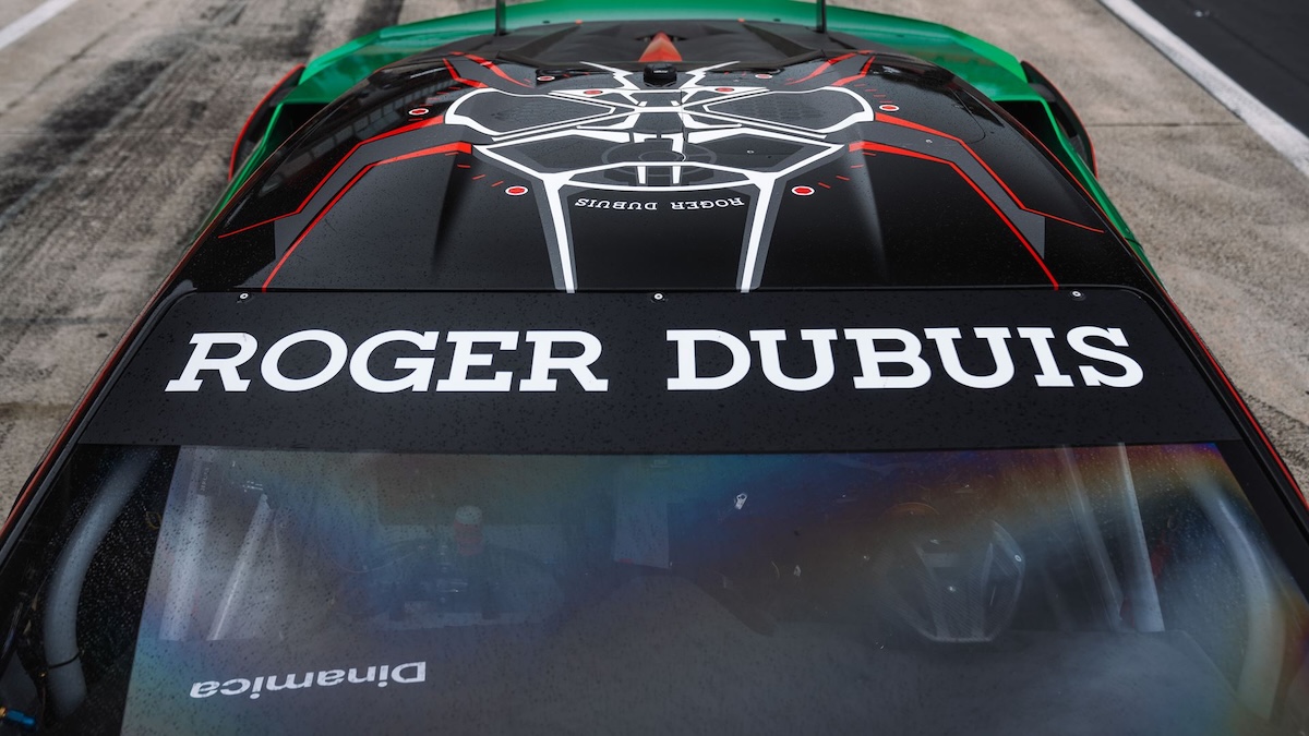 Lamborghini Temerario Super Trofeo front cowl detail showing Roger Dubuis sponsor visor and graphic